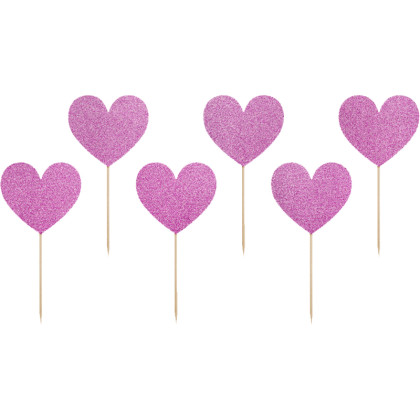 CAKE TOPPER ΜΠΟΥΦΕ ΚΑΡΔΙΑ ΦΟΥΞΙΑ GLITTER 6TMX