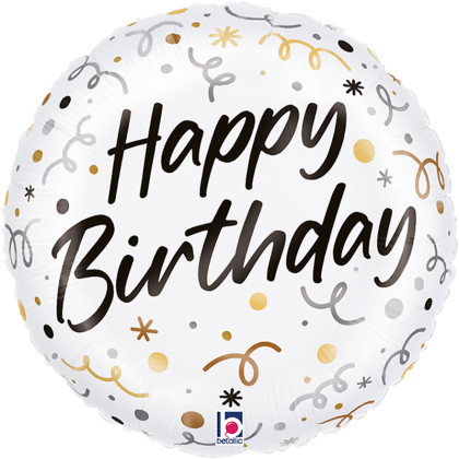 FOIL 18'' SATIN WHITE HAPPY BIRTHDAY